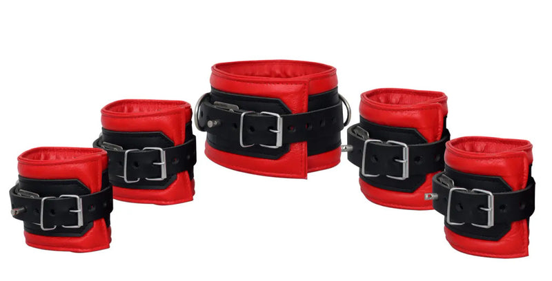leather bondage handcuffs, BDSM cuffs, padded leather cuffs, adjustable leather restraints