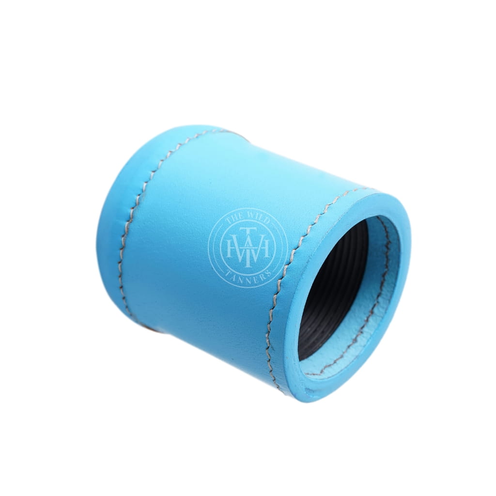 Blue Leather Ribbed Dice Cup, view 3