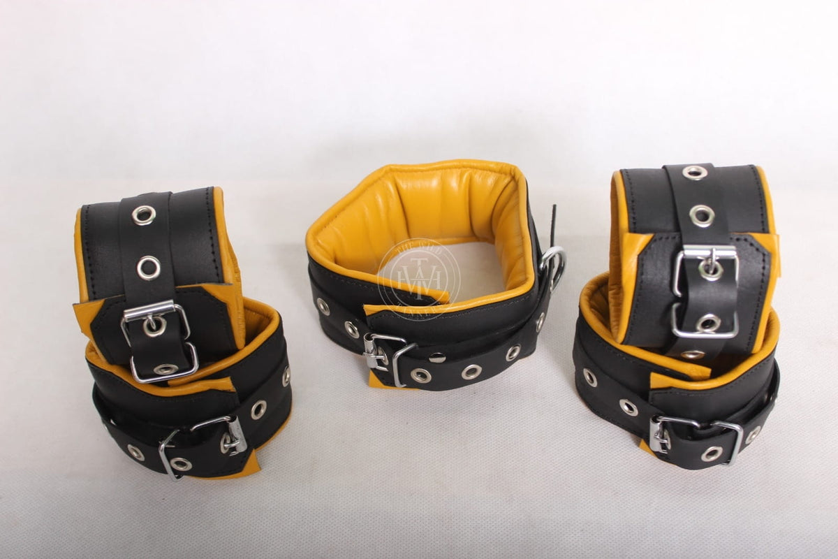 5 Pcs Set Genuine Leather Bondage Handcuffs, view 4