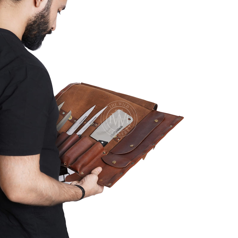 Leather Knife Roll, Leather Knife Rolls, Knife Rolls,  Chef Roll, Classic Brown Knife Roll, Classic Knife Roll, Leather Chef Knife Roll