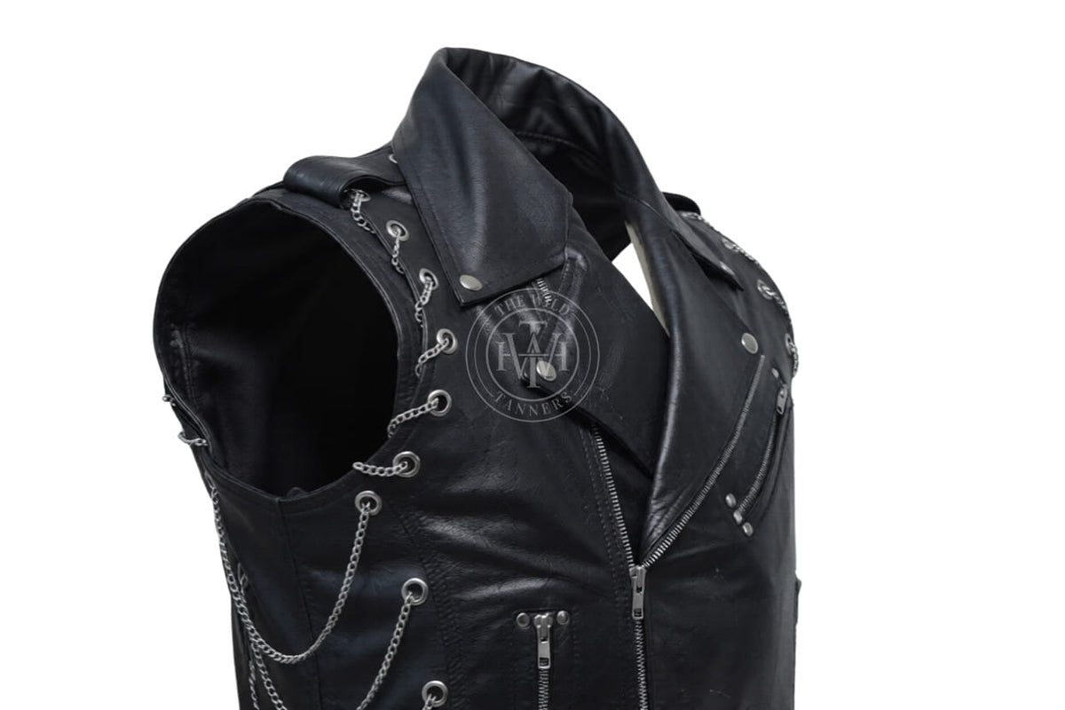 Heavy Duty Leather Asymmetrical Vest, view 4