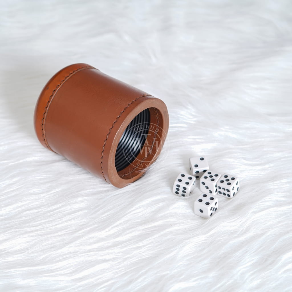 Leather dice cup with ribbed interior, view 3