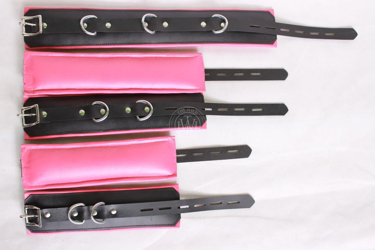 5 Pcs Set of Leather Handcuffs Bondage Restraints, view 4