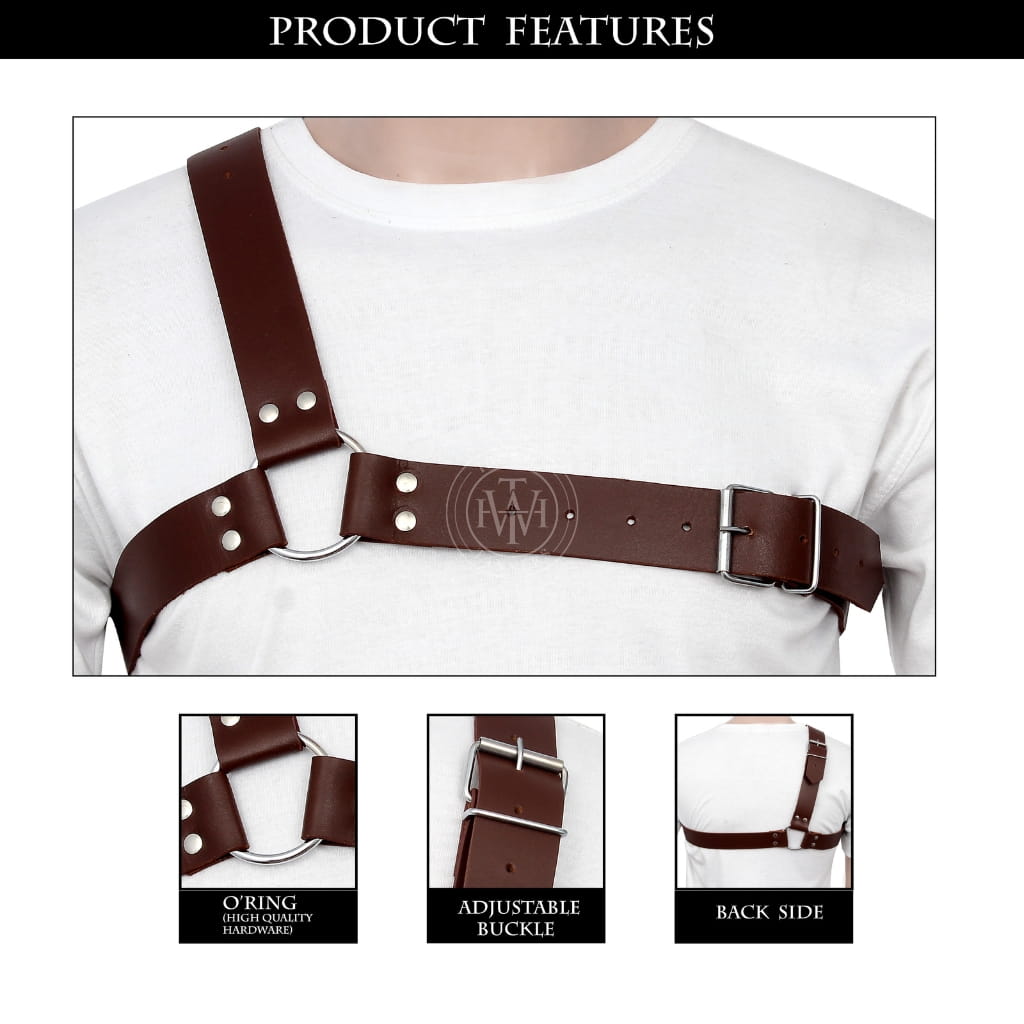 adjustable leather mens chest harness with buckle