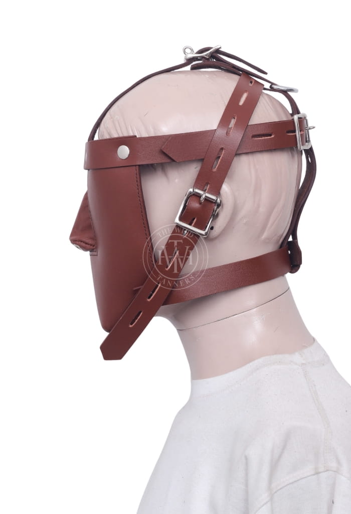 Brown Leather Bondage Muzzle for Sensual Play, view 3