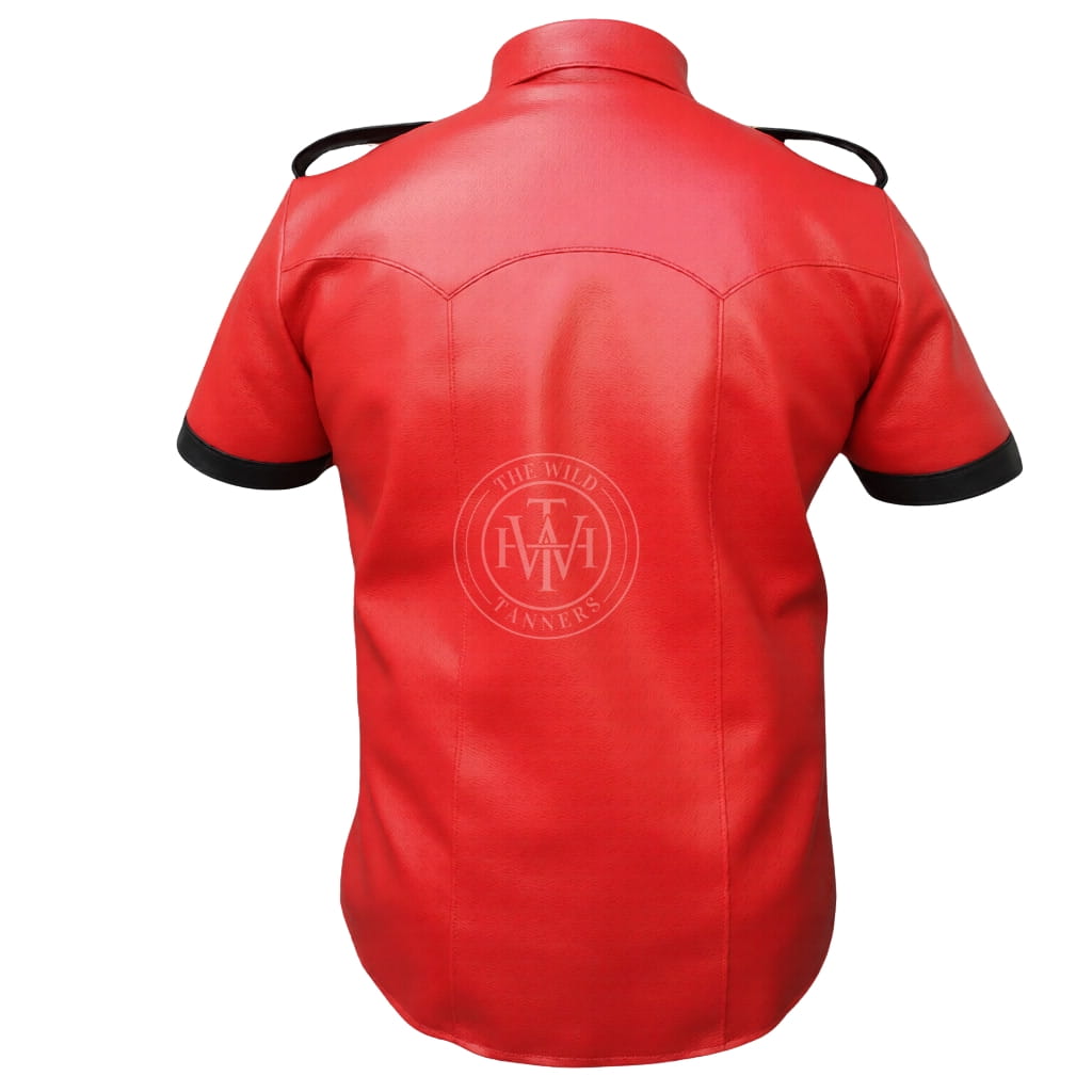 Red & Black Leather Gay Uniform Set, view 3
