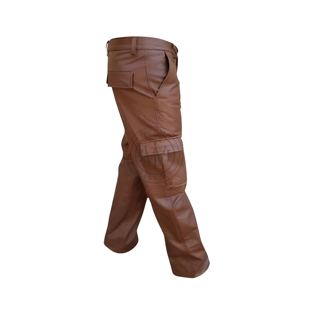 Brown Leather Cargo Pants, view 3