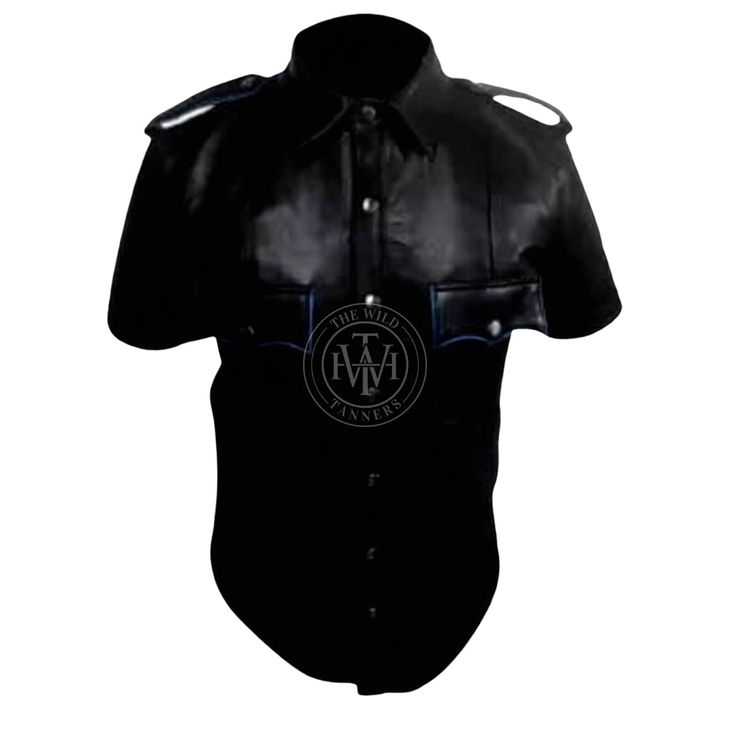 Classic Leather Short Sleeve Shirt For Men, view 4