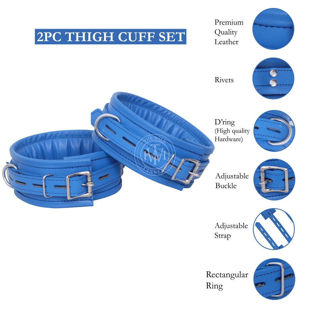 7 pcs blue leather bondage handcuffs set unisex, blue leather bondage cuffs, bondage cuffs set, unisex handcuffs set