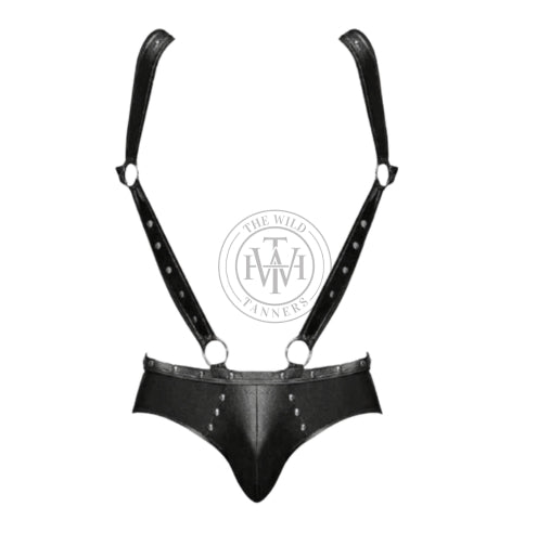 leather body harness with jockstrap & studded straps