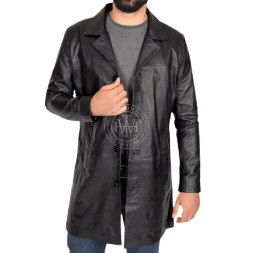 Premium Leather Trench Coat For Men, view 4