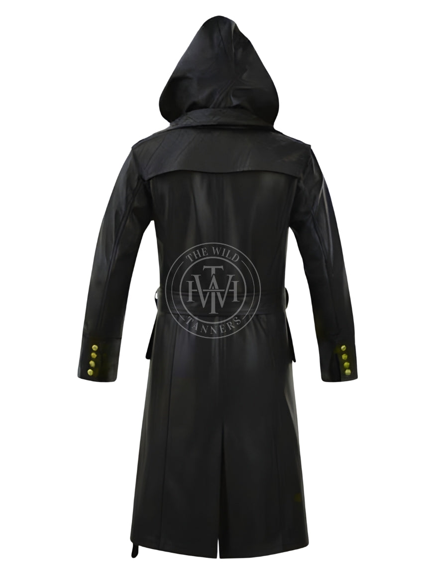 Genuine Leather Hooded Trench Coat For Men, view 3