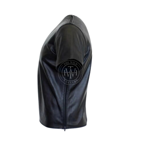 Men's leather shirt with multi-zipper closure, view 4