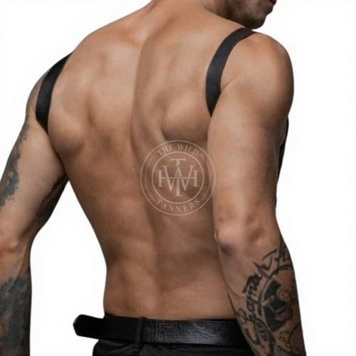 leather mens harness suspenders with clip connectors