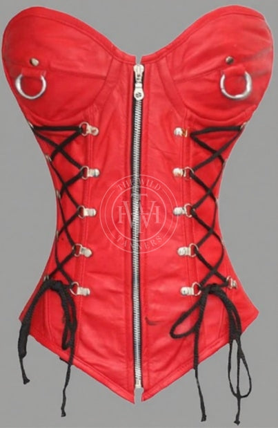 Black Leather Overbust Corset, view 5