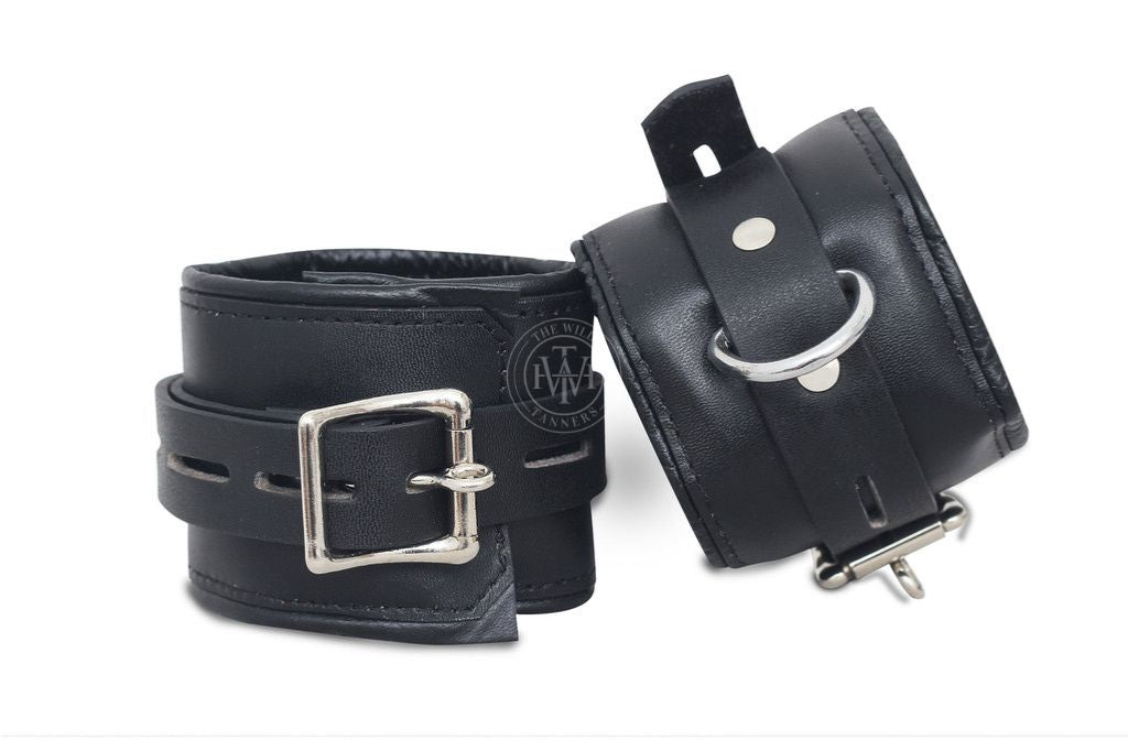 Premium Black Leather Bondage Handcuffs Set, view 7