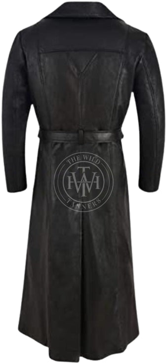Classic Black Leather Long Coat, view 3