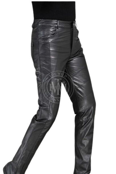 Men's Black Leather Pants, view 3