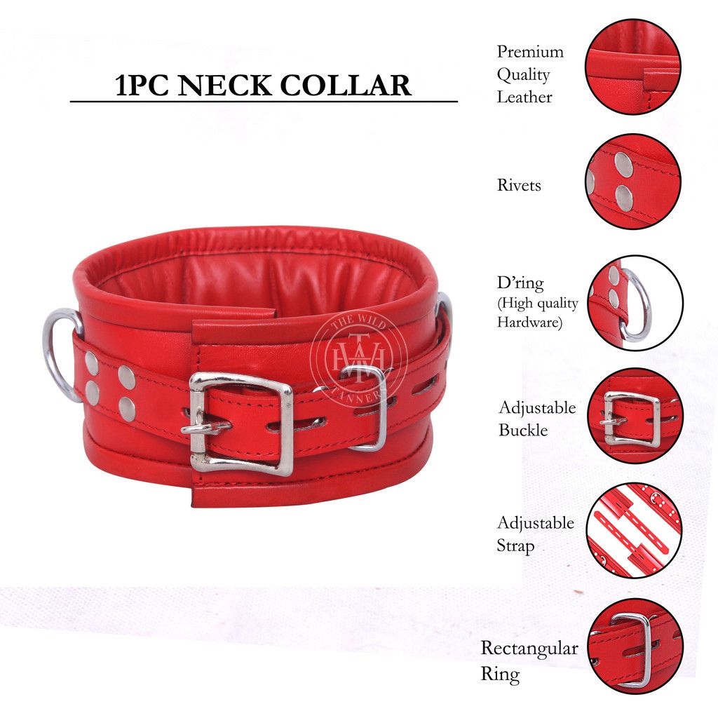 7 Pcs Red Leather Bondage Handcuffs Set Unisex, view 9