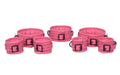 pink leather bondage handcuffs, padded BDSM cuffs, adjustable leather restraints, D-ring bondage set, 7-piece restraint set