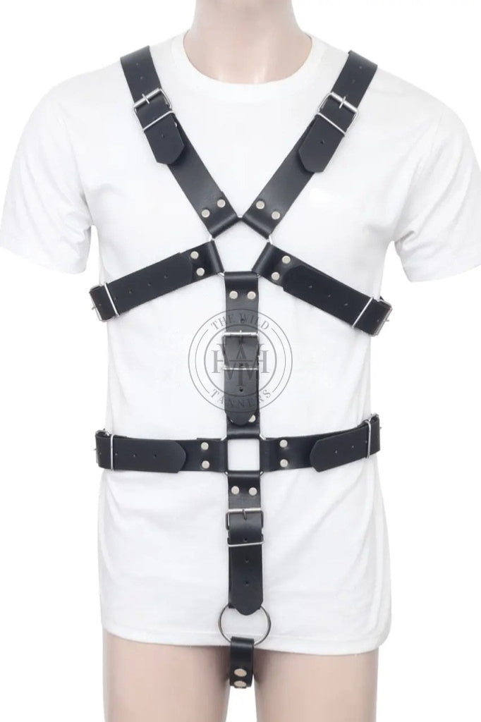 bulldog harness, leather harness with cock ring, adjustable leather harness, bdsm chest harness, fetish harness, bulldog harness leather