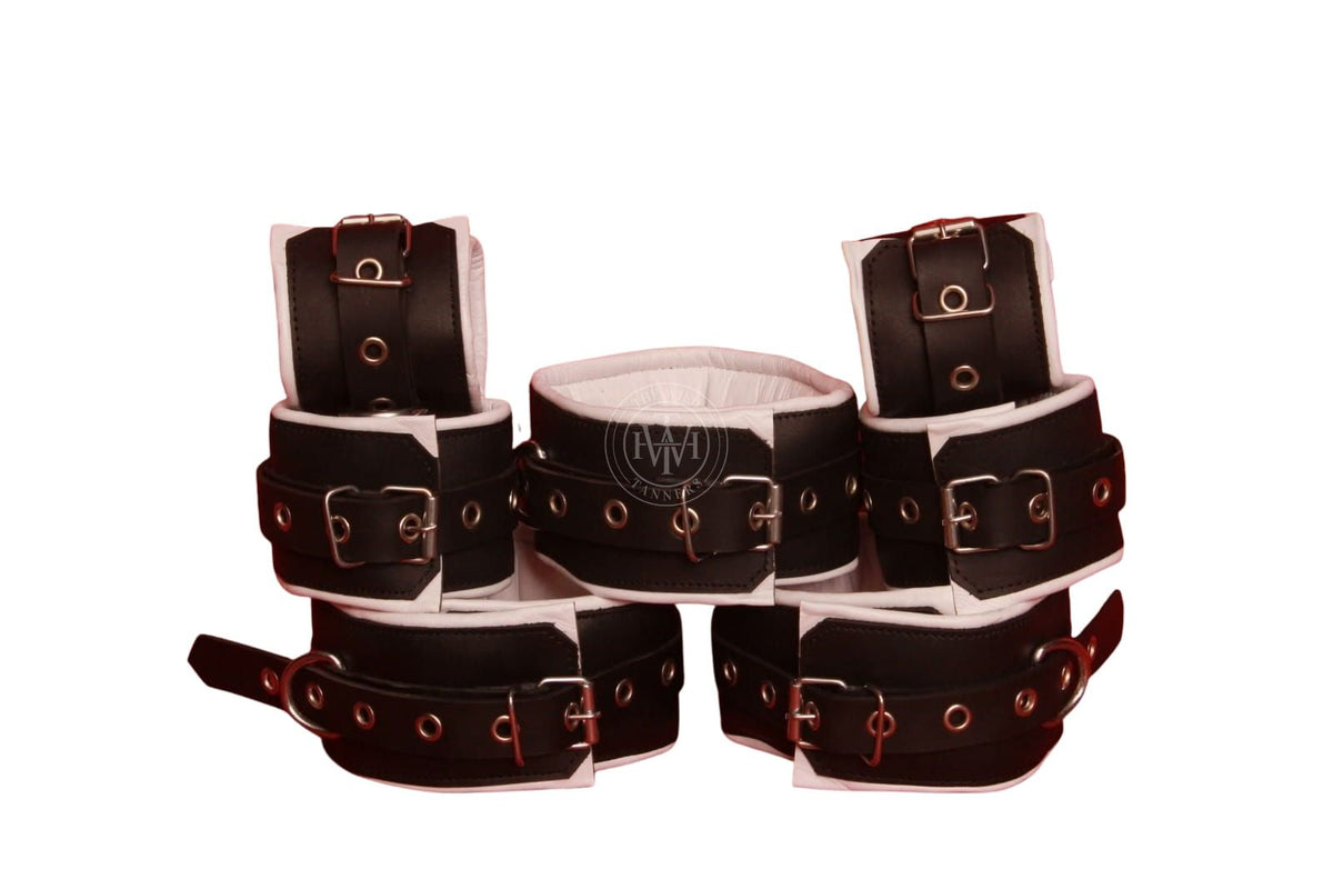 7 Pcs Handmade Leather Bondage Handcuffs Set, view 4