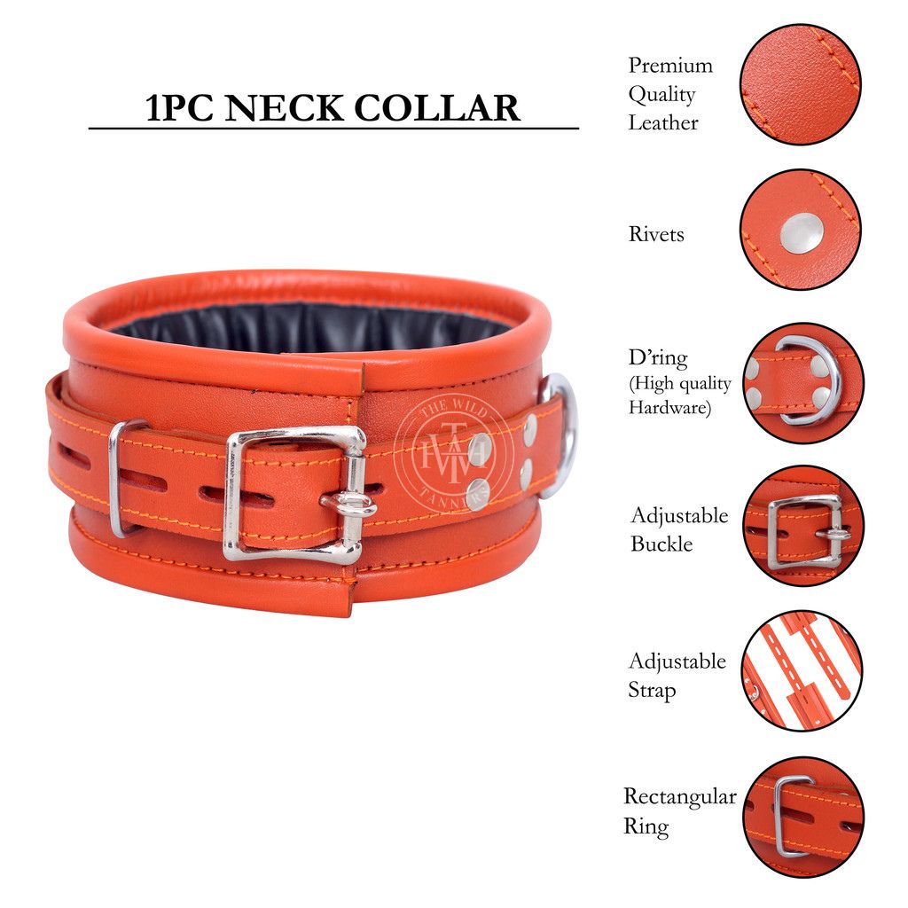7 Pcs Orange Leather Bondage Handcuffs Set Unisex, view 10