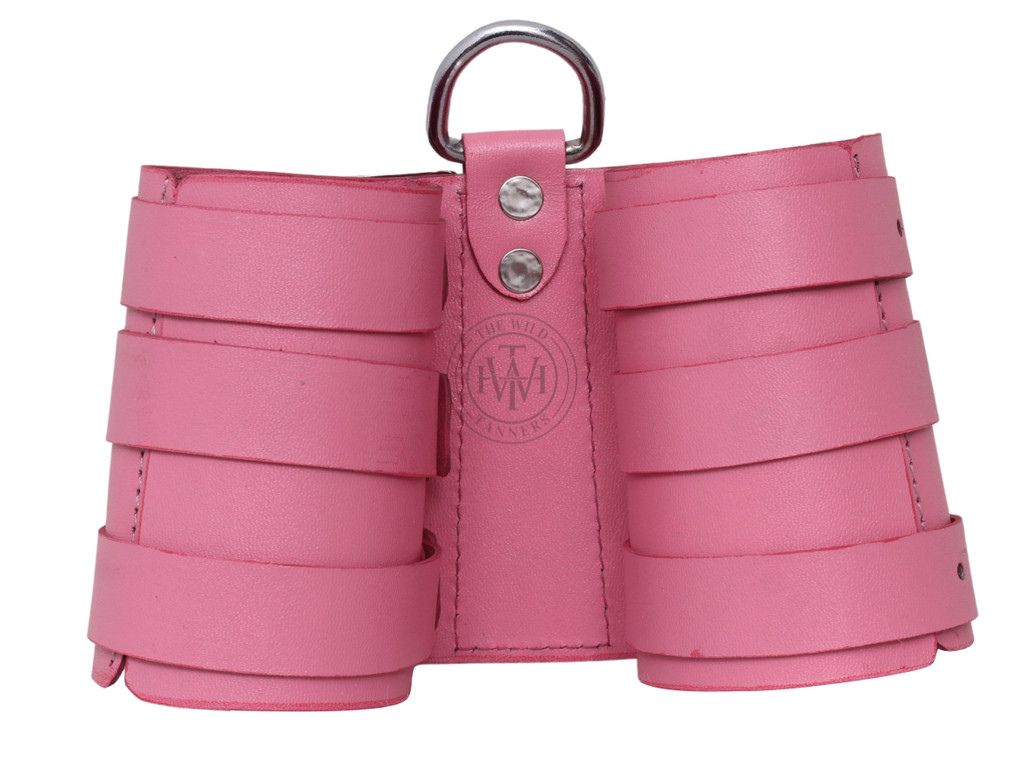 Pink Kinky Leather Handcuffs, view 4