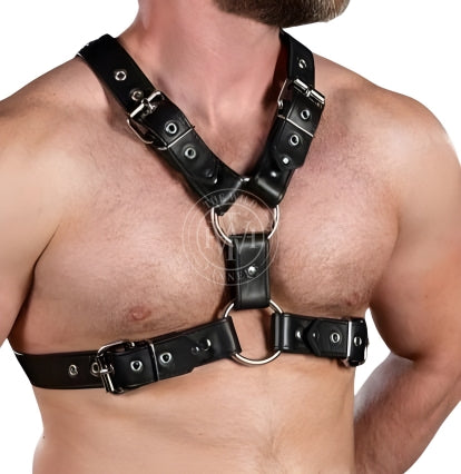 leather bondage harness heavy duty o ring chest strap