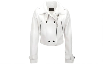 Women's genuine leather zip-up jacket
