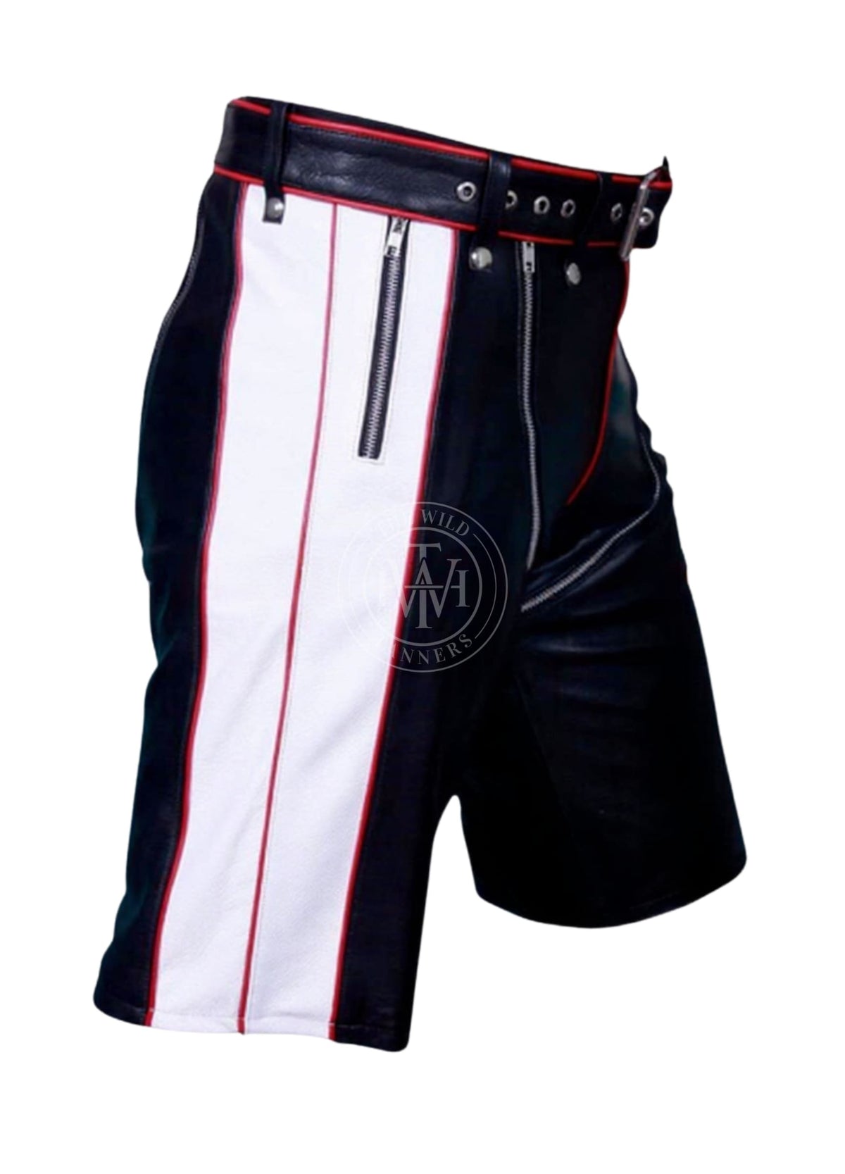 Men's Leather Zipper Shorts with Belt, view 3