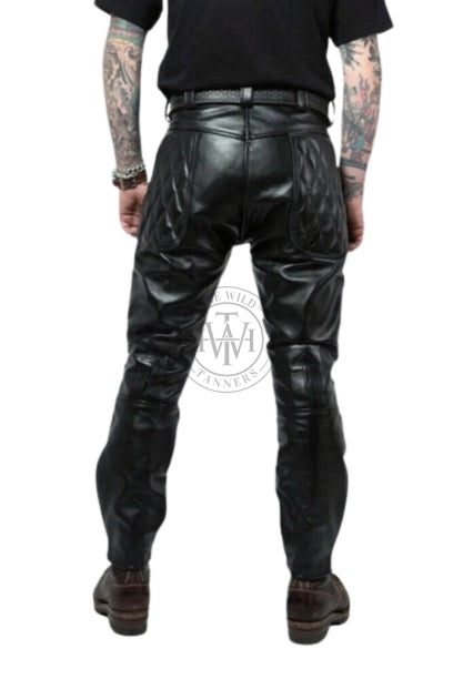 Black Quilted Leather Pants with Zipped Pockets, view 3
