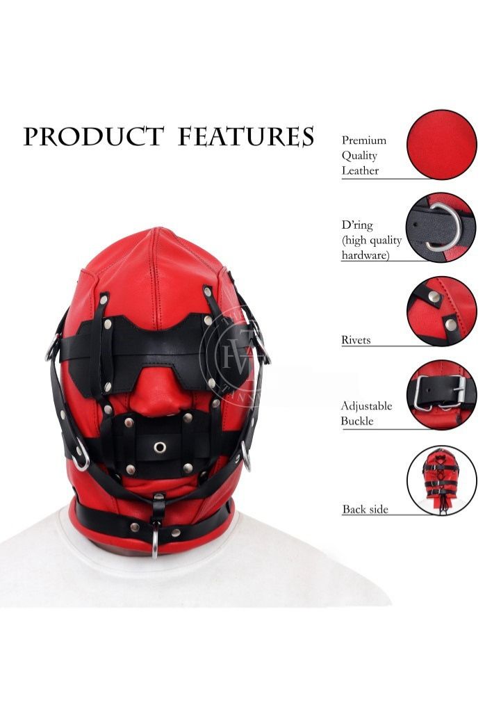 Full Face Leather Bondage Hood, view 4