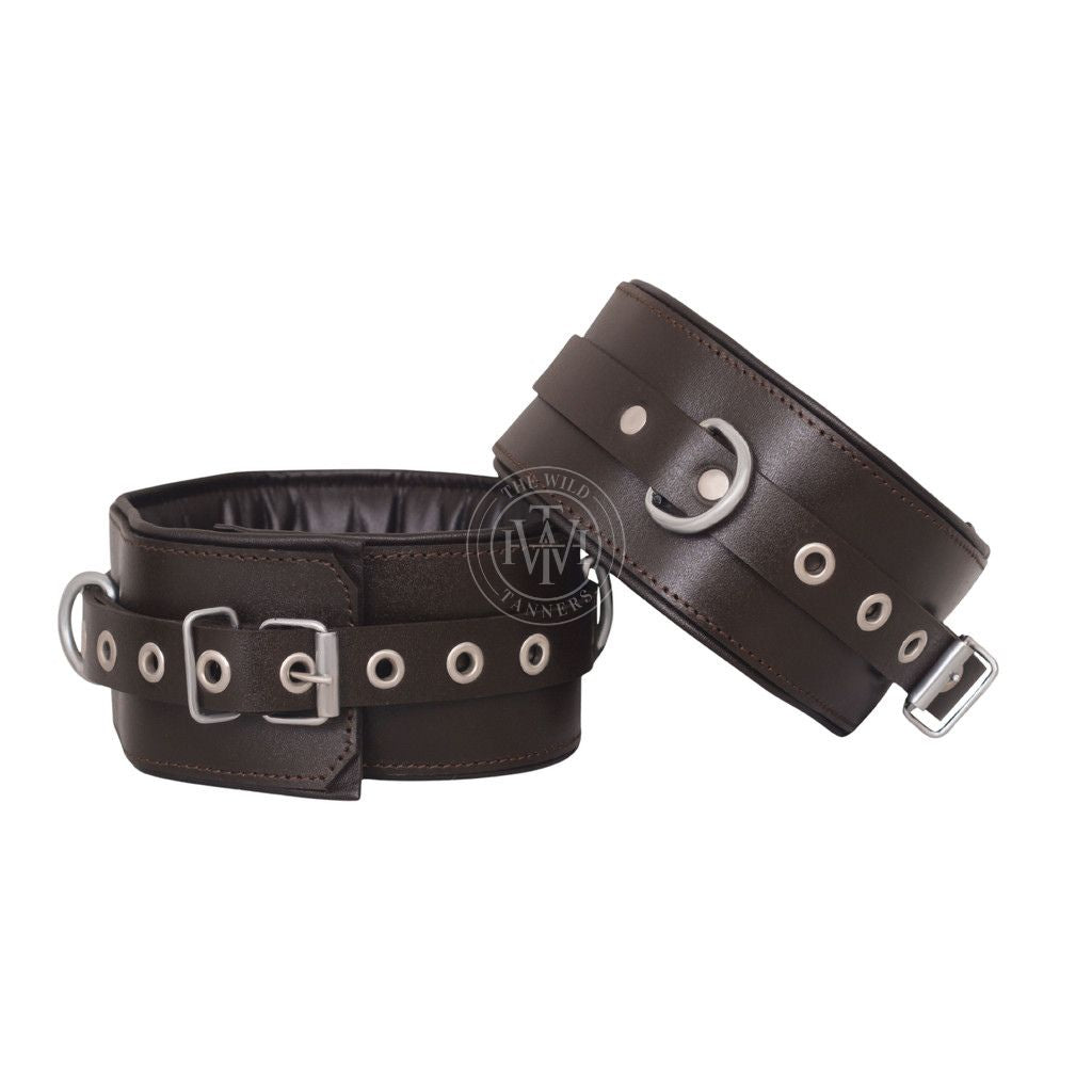 Unisex 7 Pcs Brown Set Leather Bondage Handcuffs, view 4