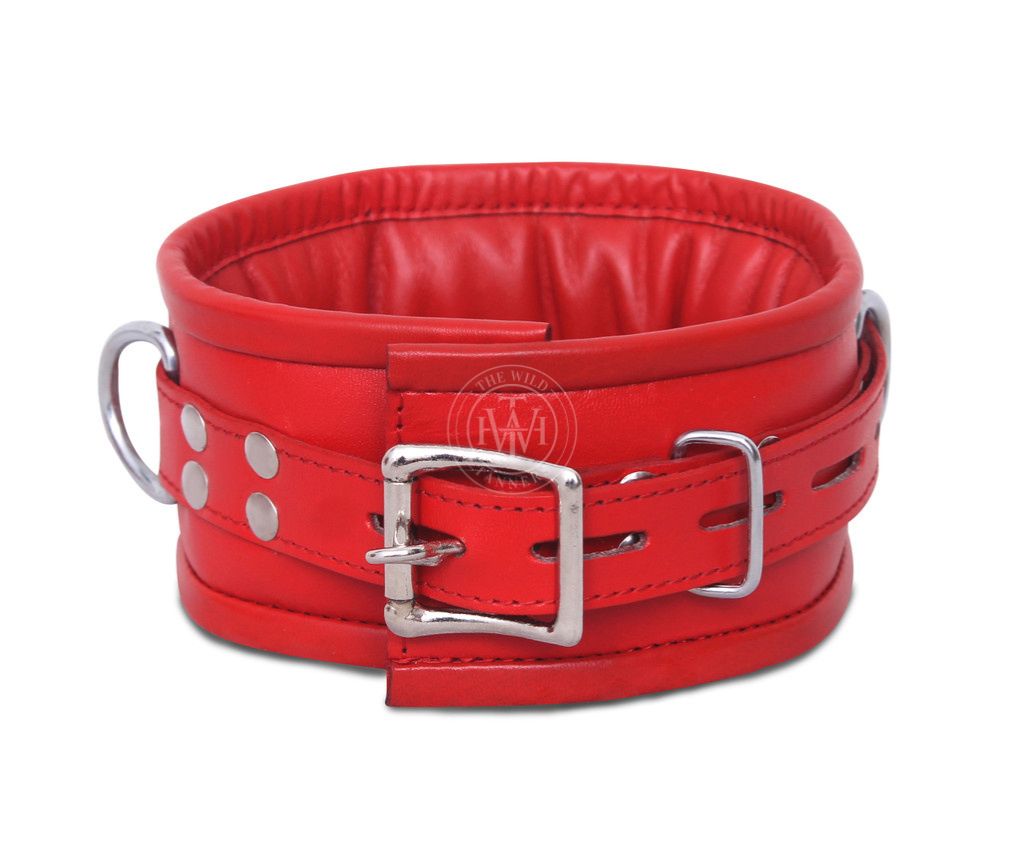 5 Pcs Genuine Red Leather Handcuffs Set, view 4