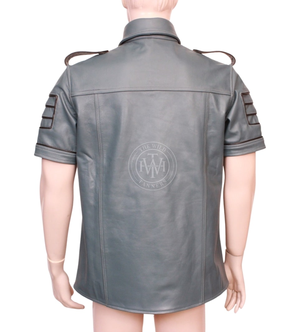 Stylish Leather Military Style Shirt, view 4