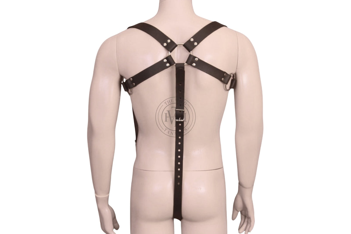 Leather BDSM body harness with cock ring, view 5