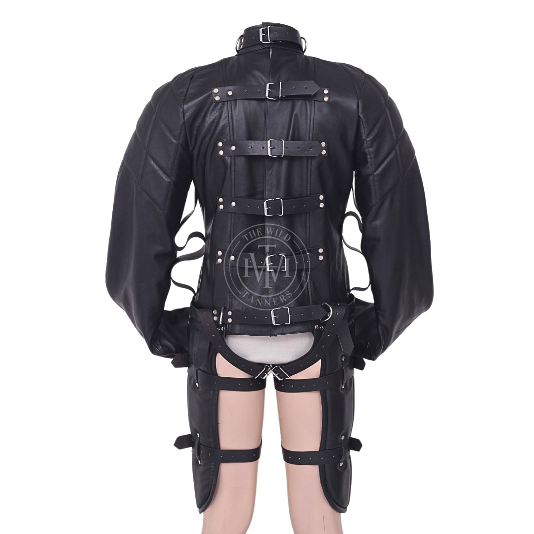 Leather straitjacket with padded thigh piece, view 4