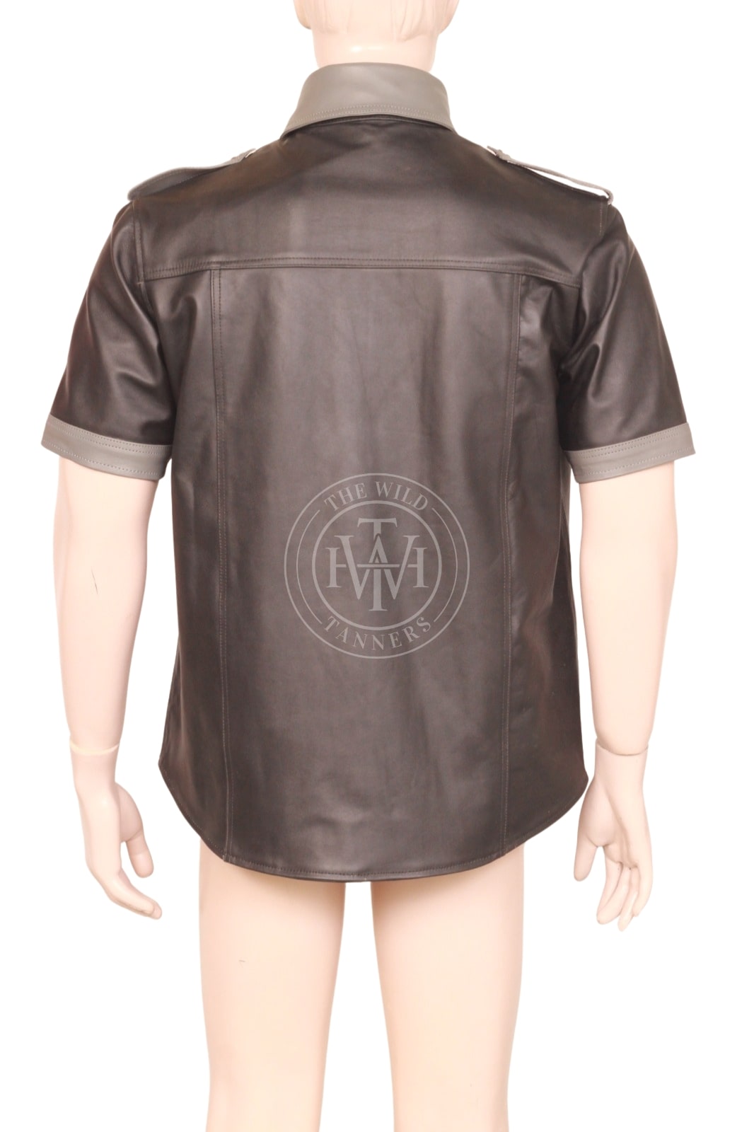 Men's short-sleeve leather biker shirt, view 4
