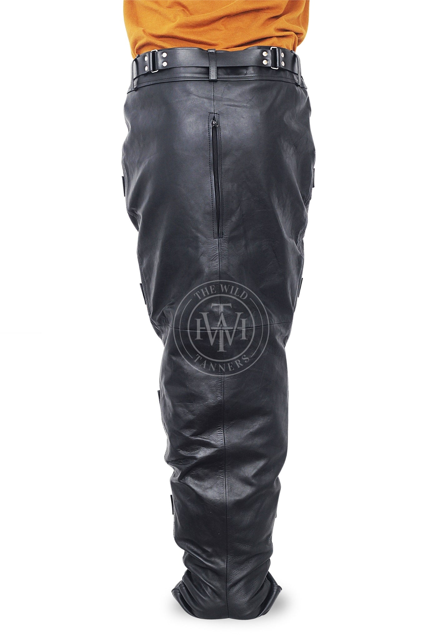 leather leg binders, leather restraints, black leather restraints belts