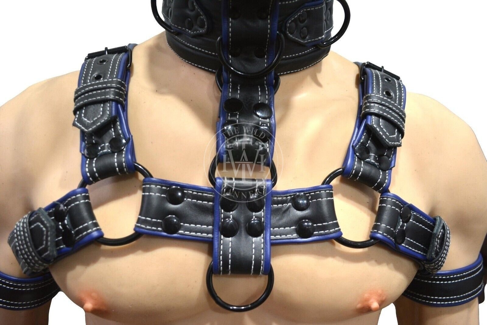 Leather bondage muzzle, leather harness, muzzle gag, muzzle with harness and biceps cuffs 
