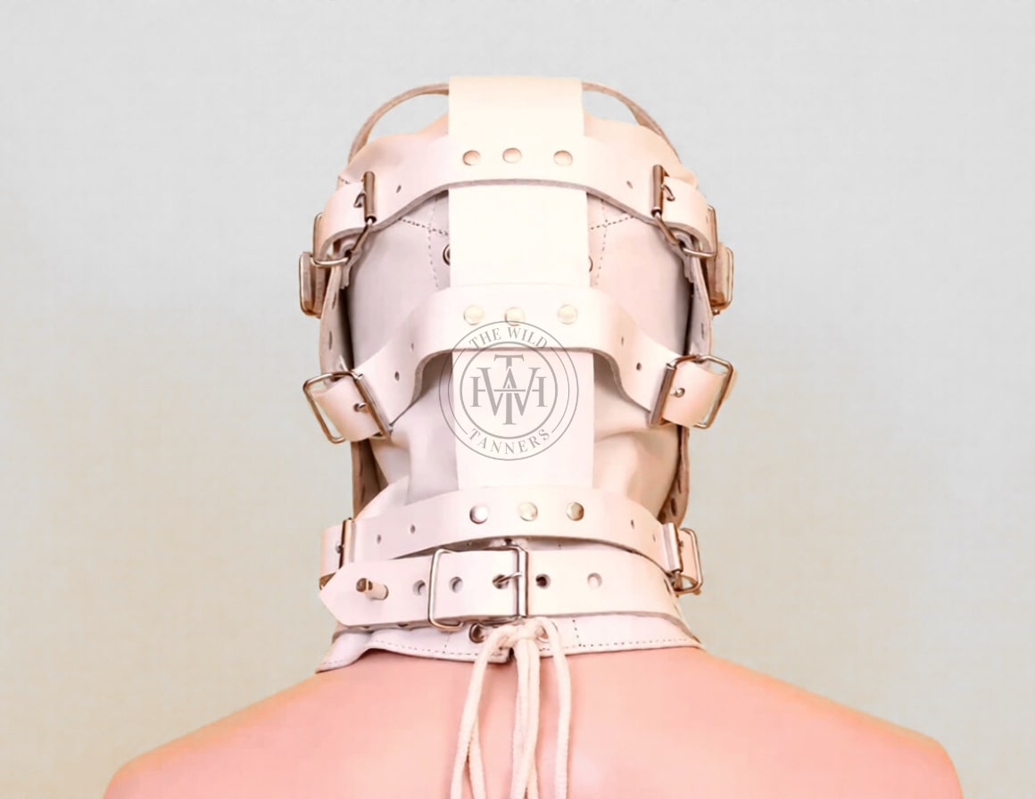 White Leather Adult Roleplay Bondage Hood, view 4