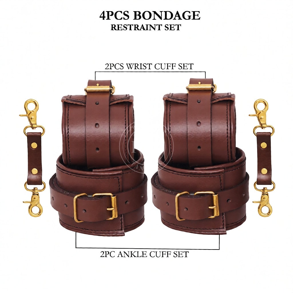 4 Pcs Leather Bondage Cuffs, view 7