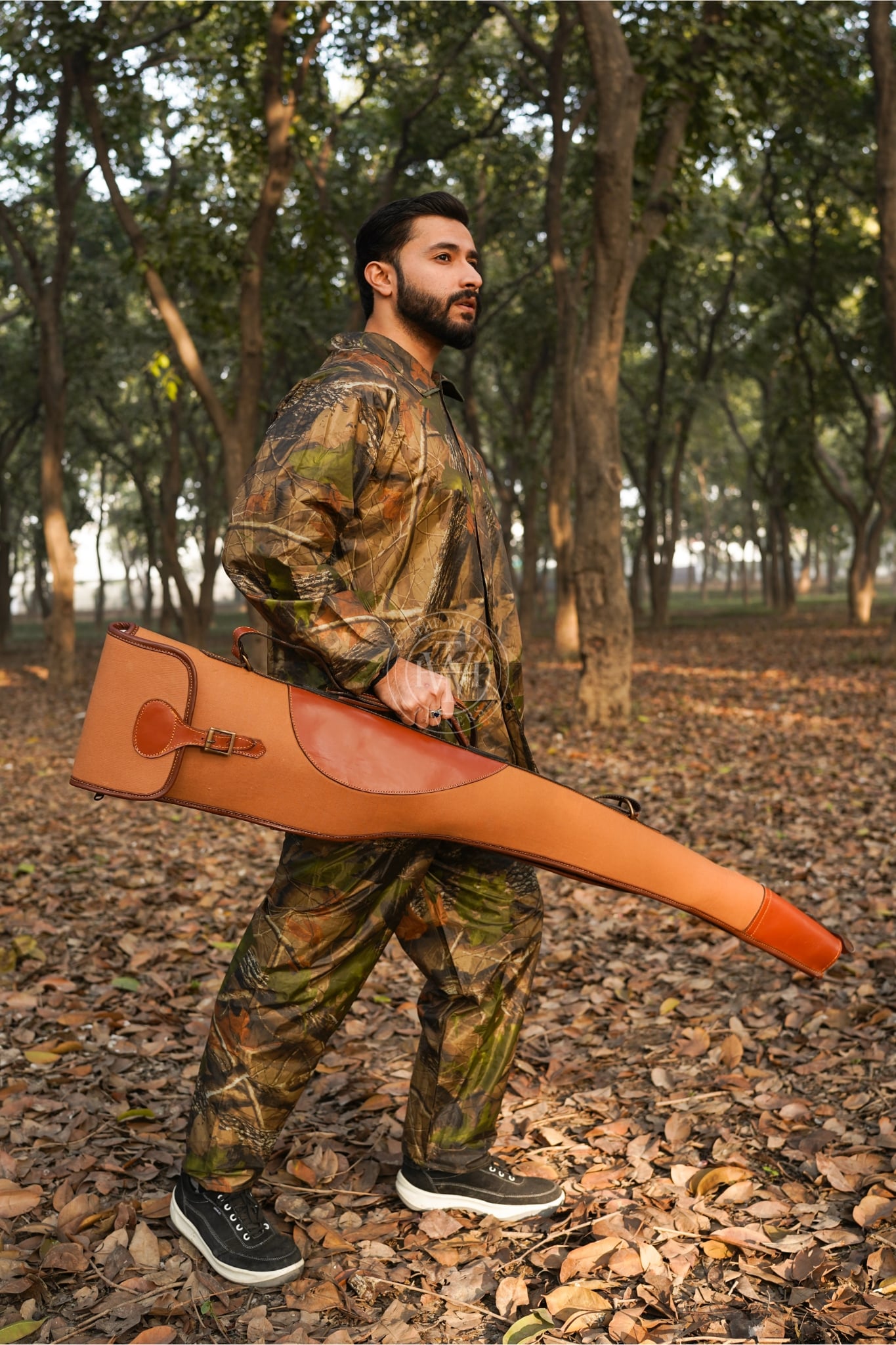 Canvas Leather Shotgun Case with Shoulder Strap and Reinforced End