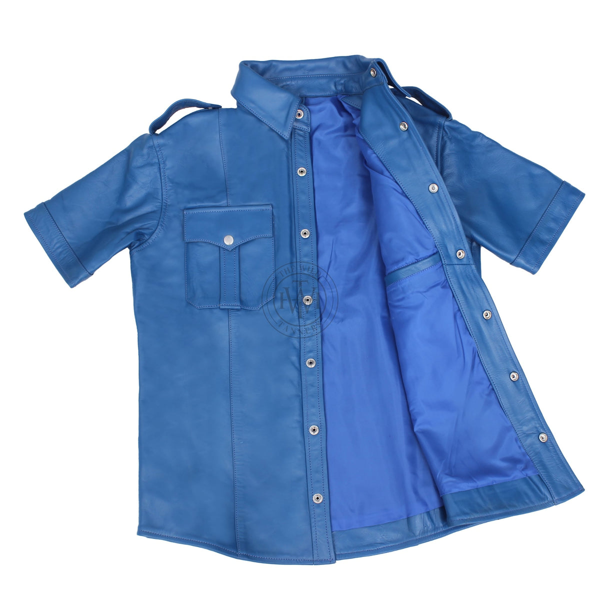 Half Sleeve Military Leather Gay Shirt, view 6