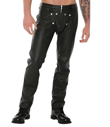 Men's leather pants with removable cod piece