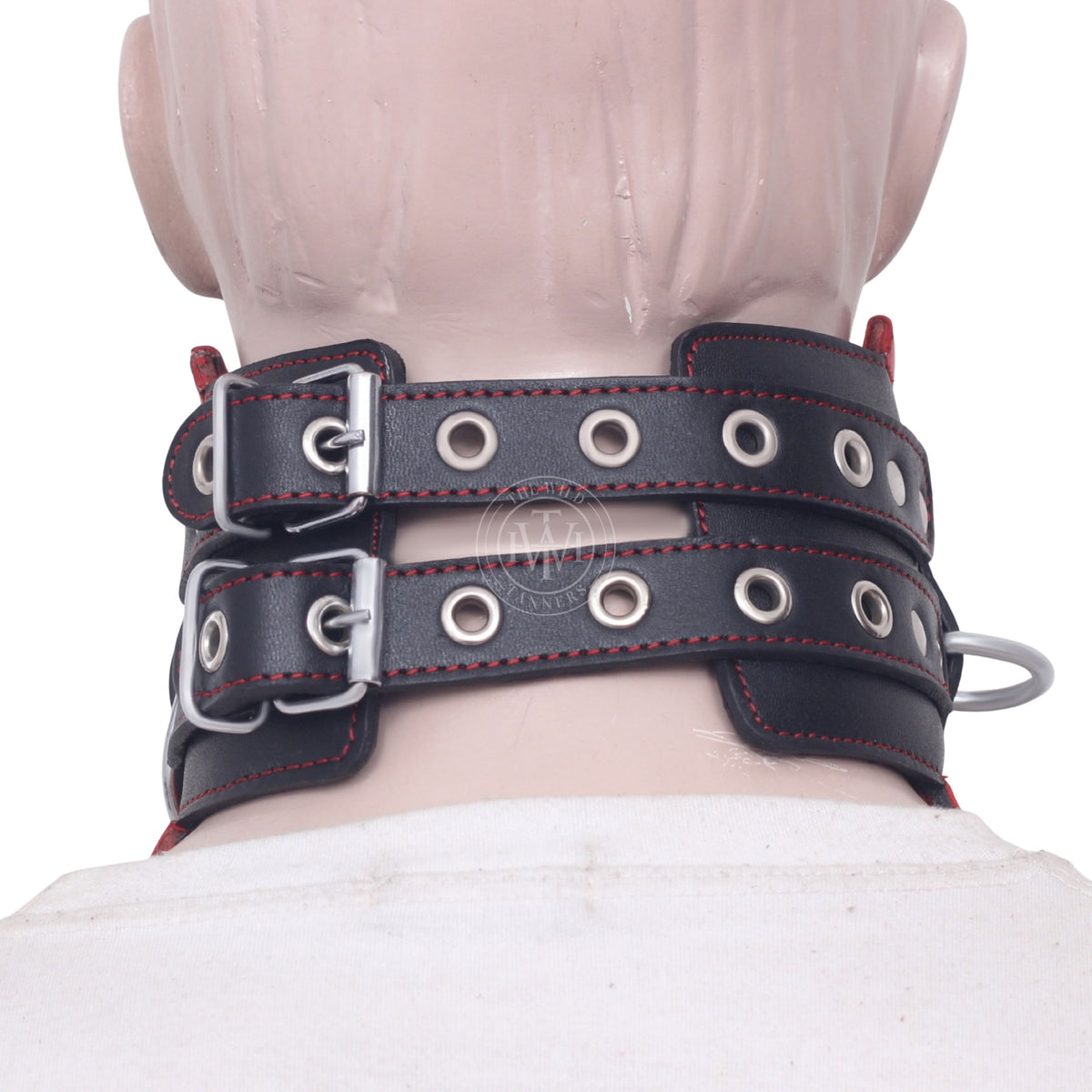 Premium Leather Bondage Posture Collar with 3-D Rings, view 4