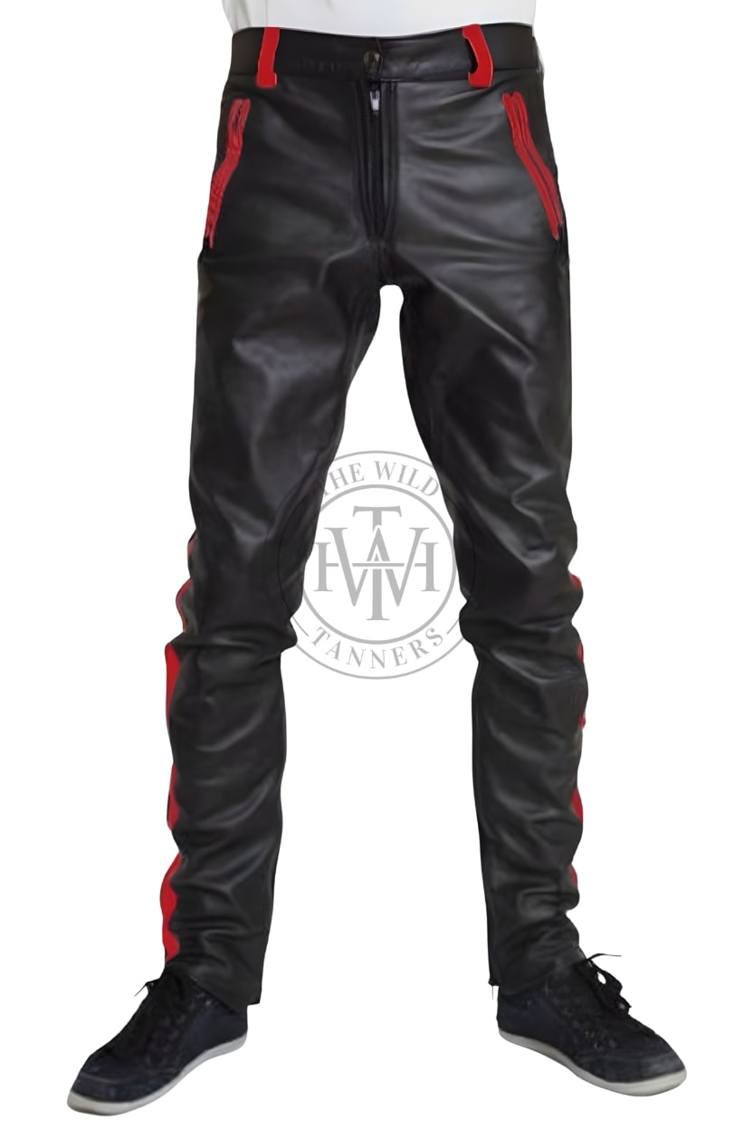Leather Pants with Side Double Stripes Design, view 4