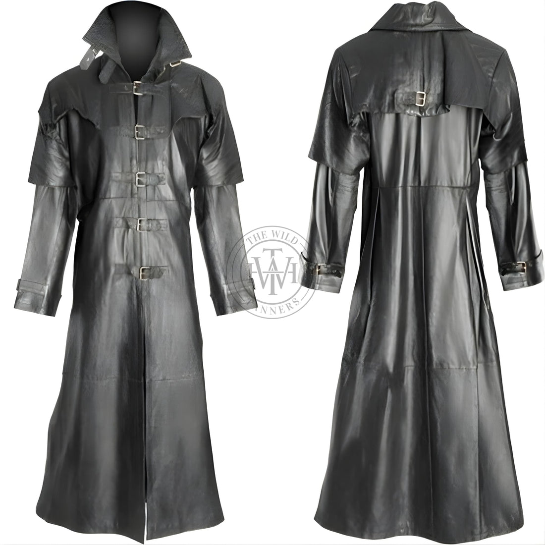 Leather Black Long Mens Trench Coat
