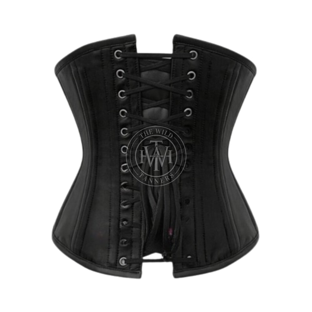 Women's black leather underbust corset, view 5